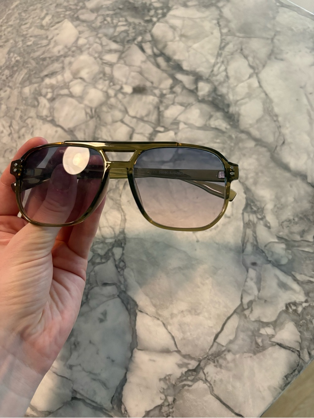 New Olive Green Aviator Sunglasses with Blue Gradient Lenses